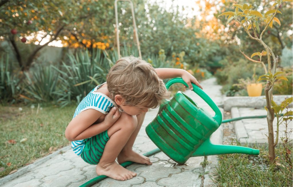 BOY WATERING PLANTS